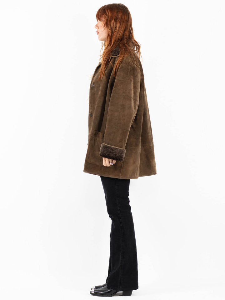 Vintage 90's Women Suede Sherpa Coat in BrownV9752