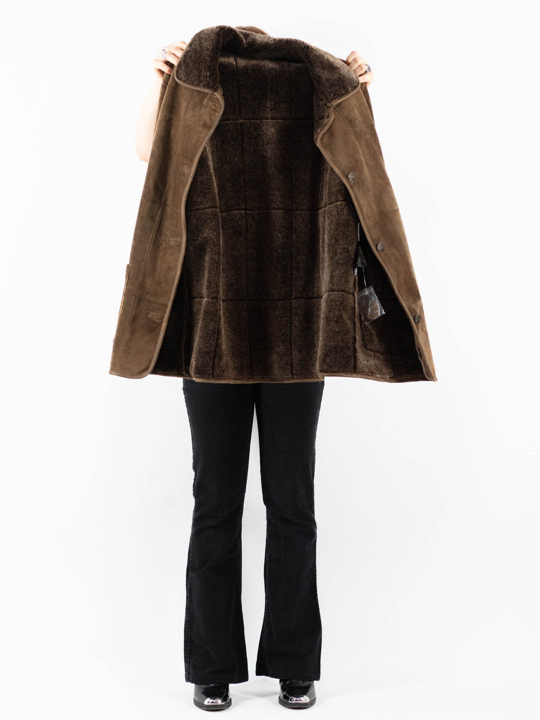 Vintage 90's Women Suede Sherpa Coat in BrownV9752