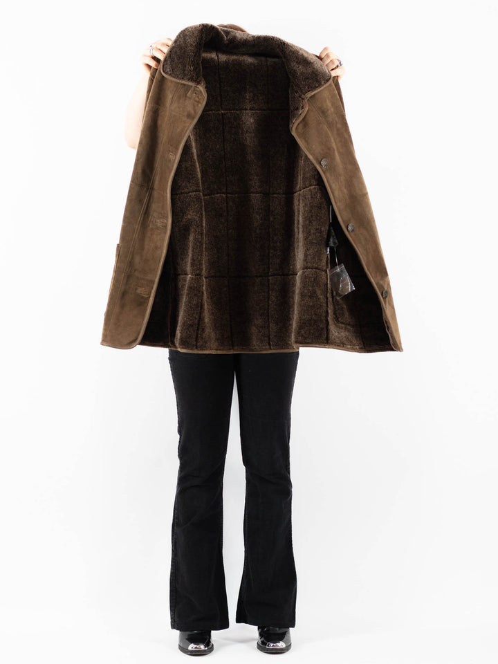 Vintage 90's Women Suede Sherpa Coat in BrownV9752