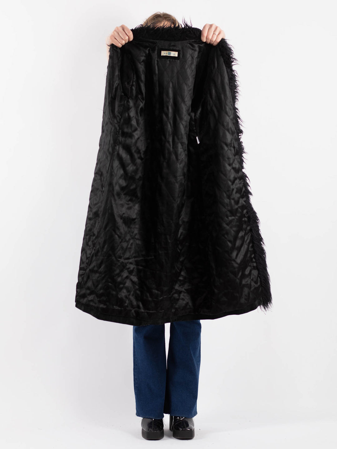 Vintage 90's Women Suede Sherpa Coat in Black
