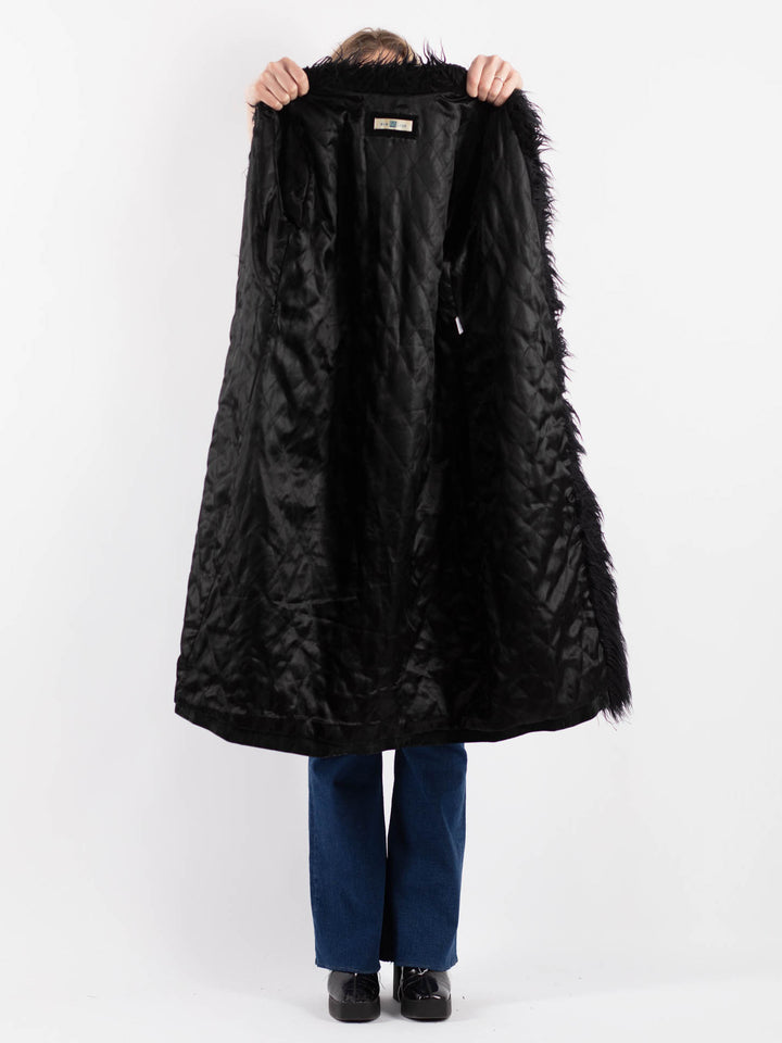 Vintage 90's Women Suede Sherpa Coat in Black