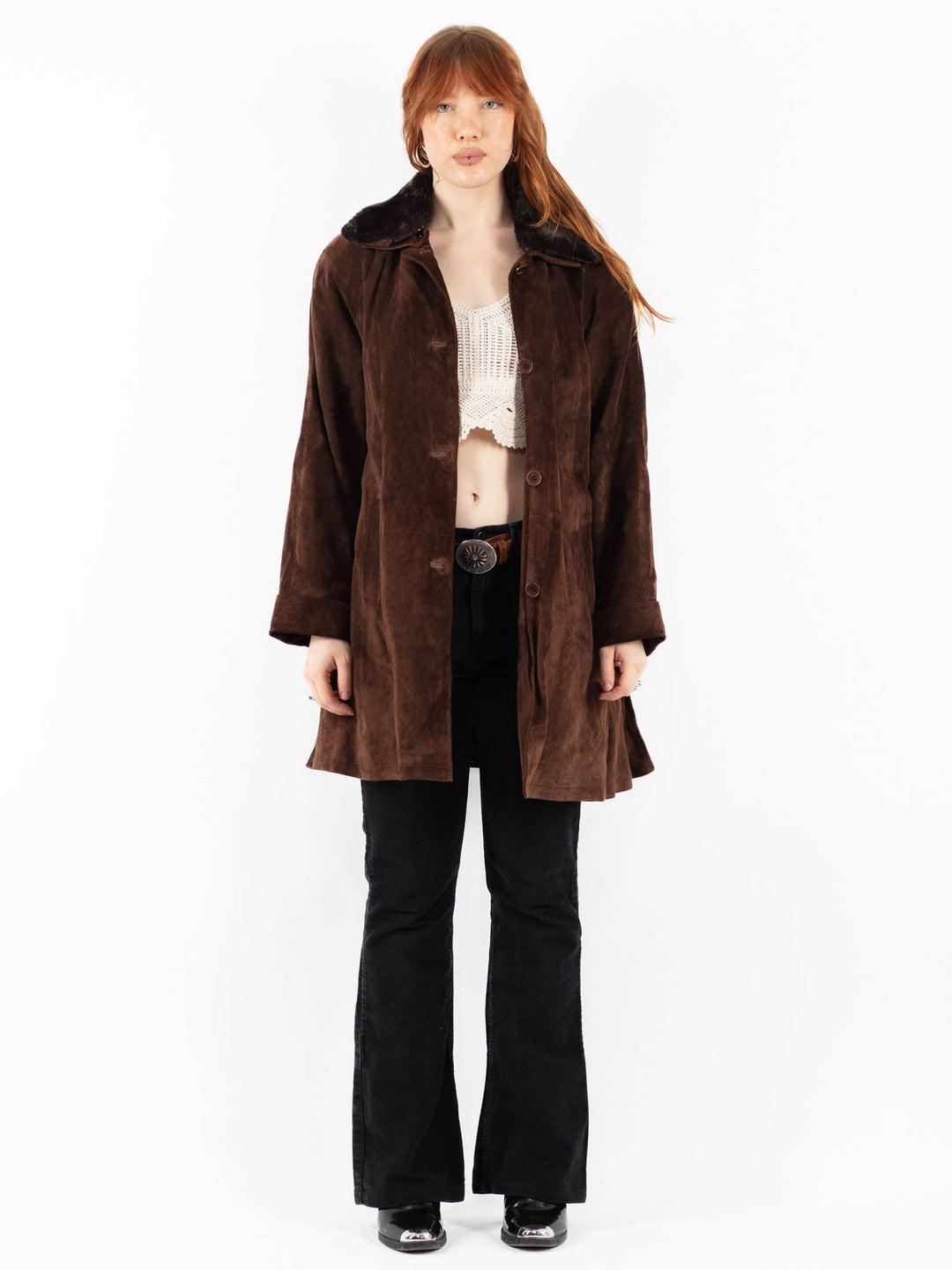Vintage 90's Women Suede Sherpa Coat in BrownV9766