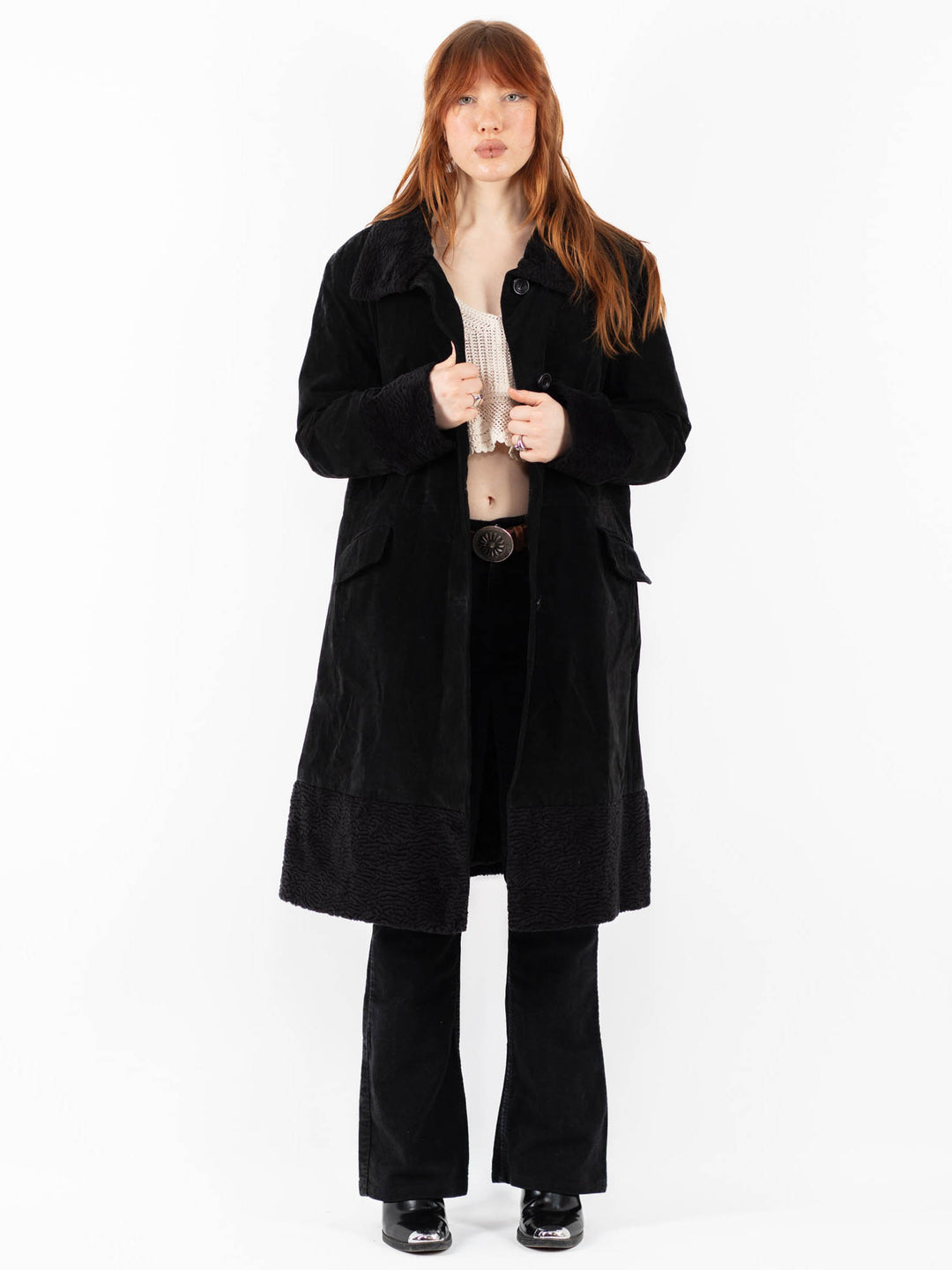 Vintage 90's Women Suede Sherpa Coat in BlackV9767