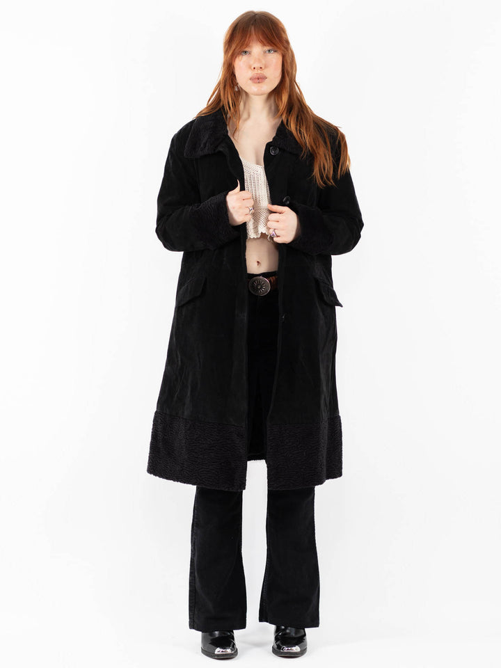 Vintage 90's Women Suede Sherpa Coat in BlackV9767