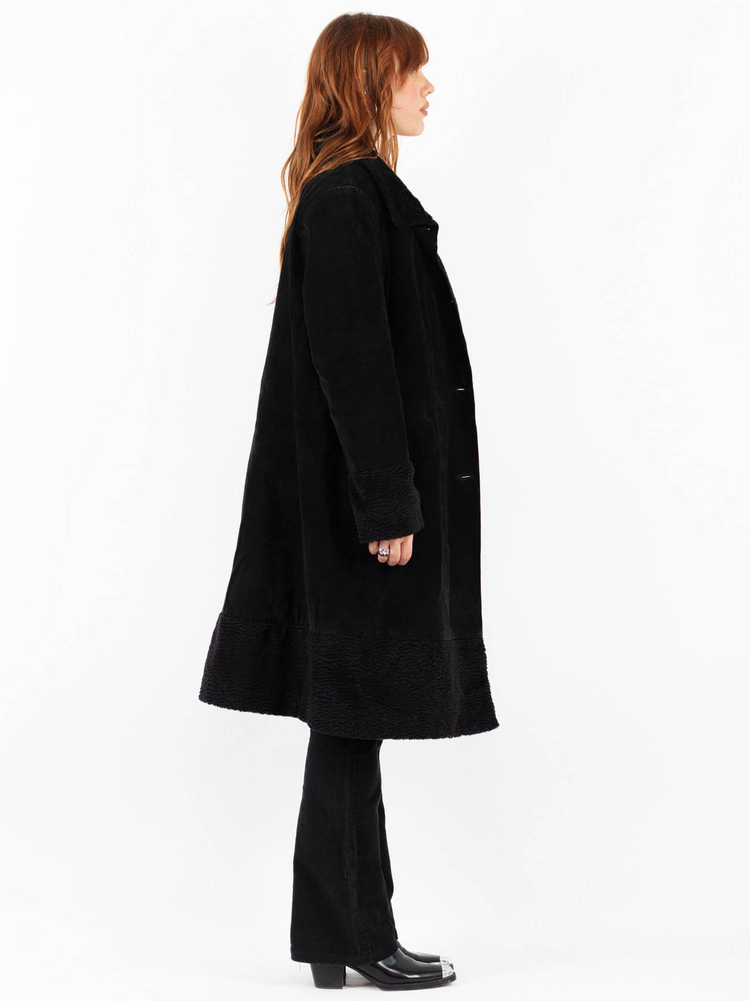 Vintage 90's Women Suede Sherpa Coat in BlackV9767