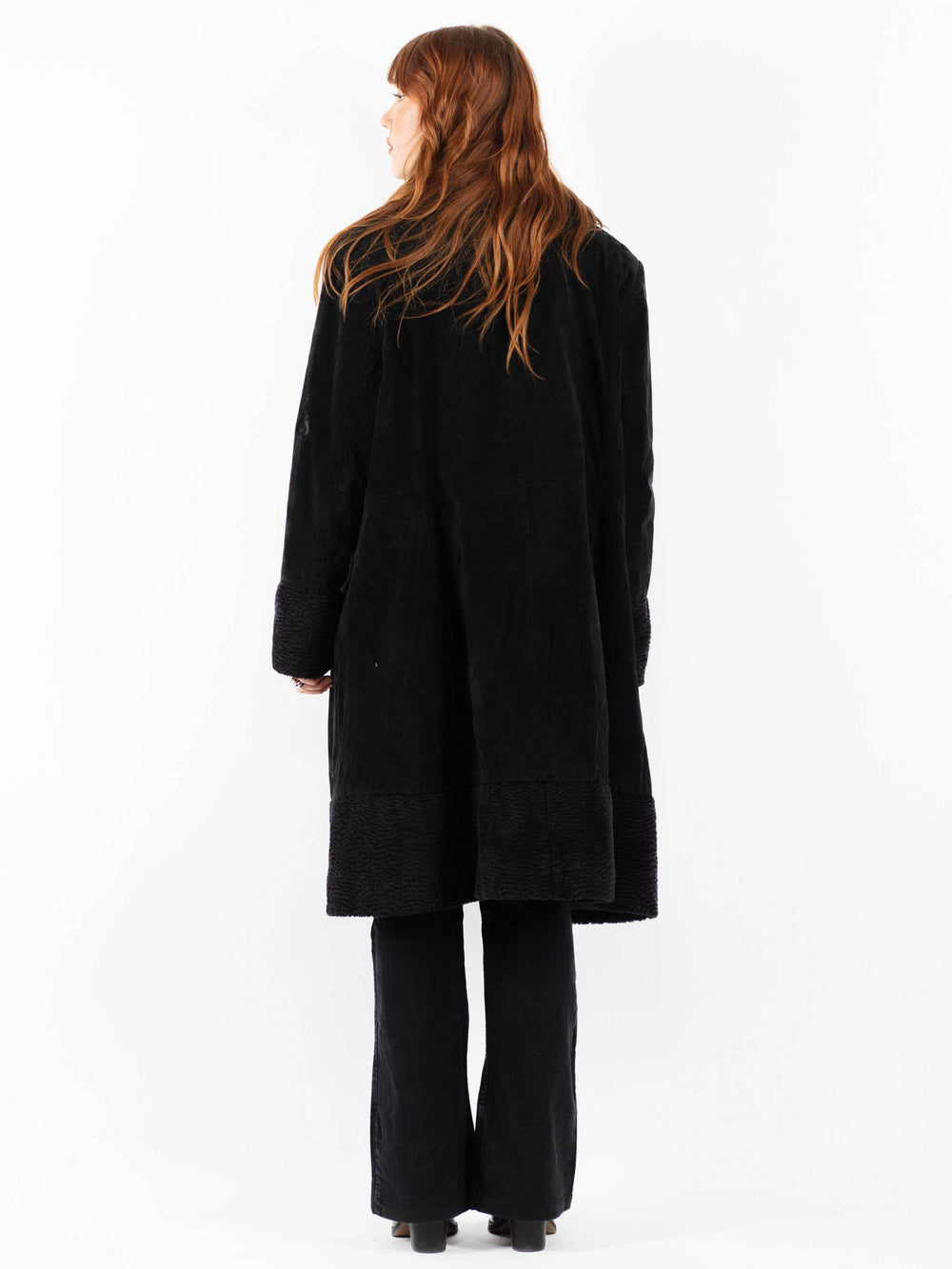 Vintage 90's Women Suede Sherpa Coat in BlackV9767