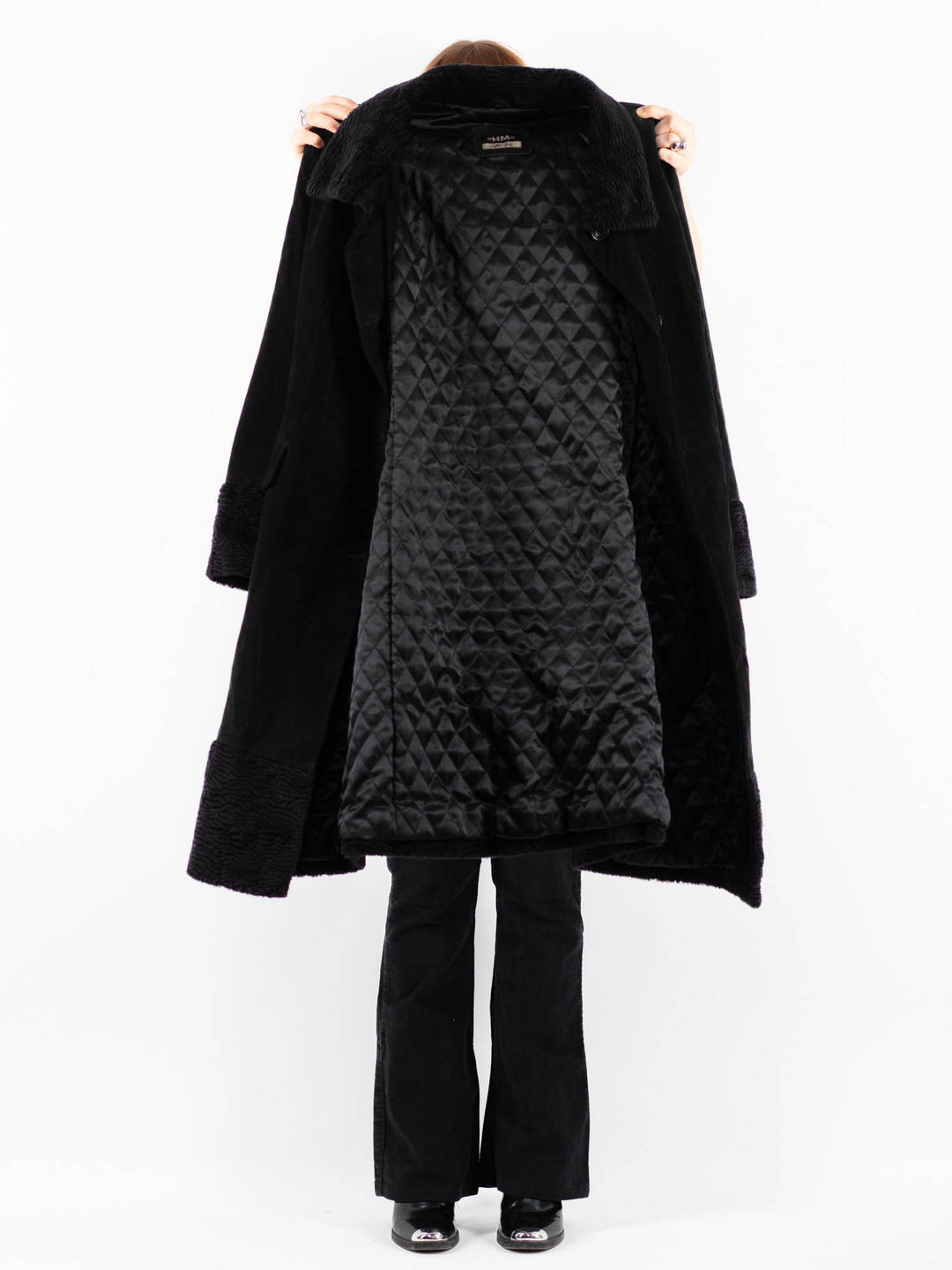 Vintage 90's Women Suede Sherpa Coat in BlackV9767