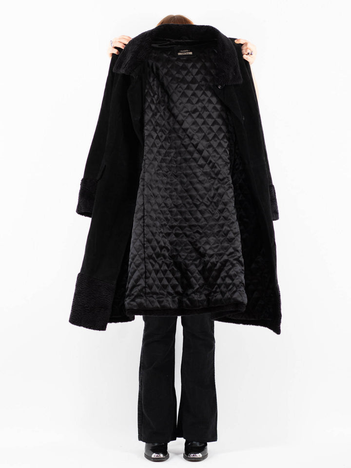 Vintage 90's Women Suede Sherpa Coat in BlackV9767
