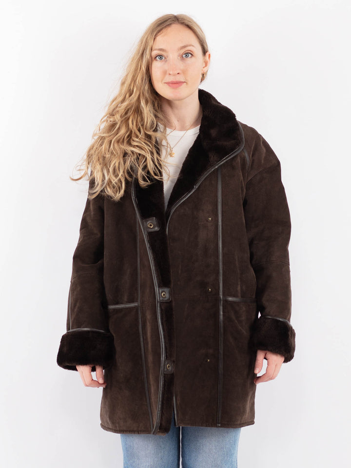 Vintage 90's Women Suede Sherpa Coat in BrownV9465