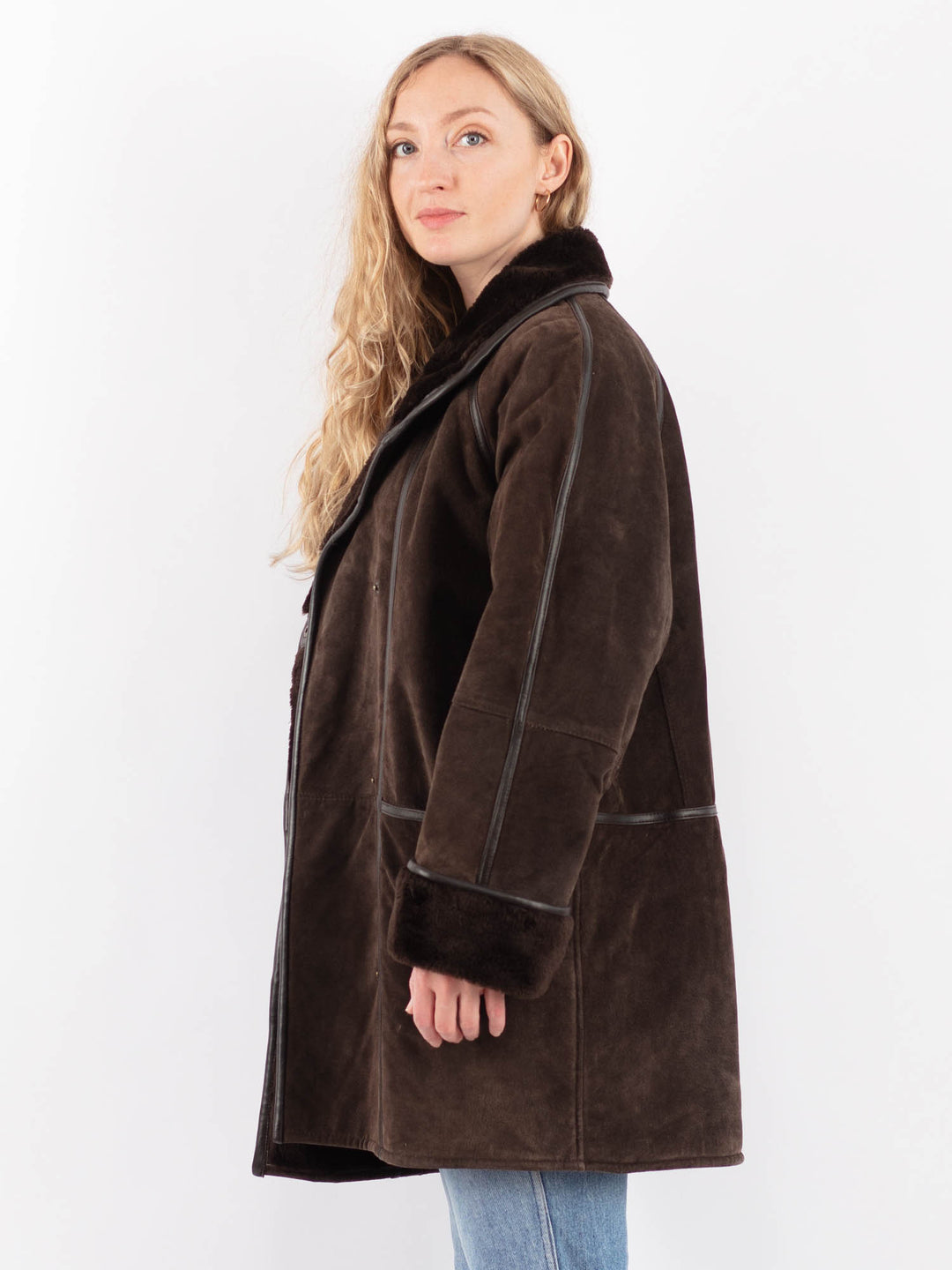 Vintage 90's Women Suede Sherpa Coat in BrownV9465