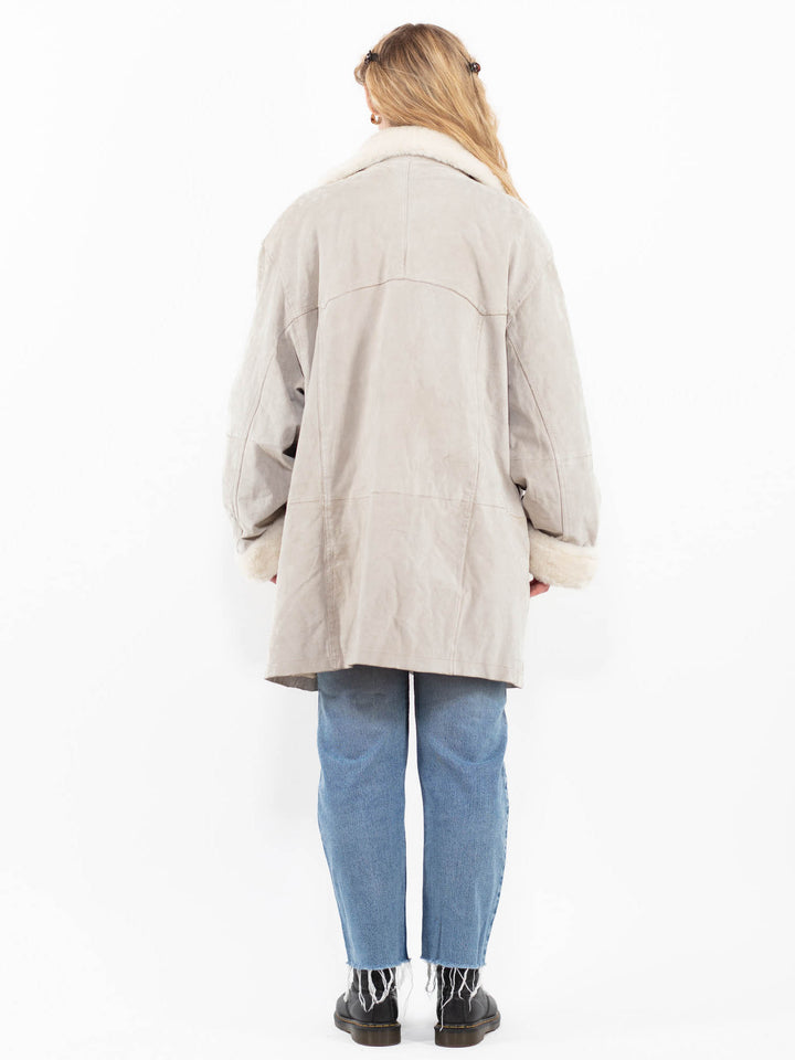 Vintage 90's Women Suede Sherpa Coat in GrayA0271
