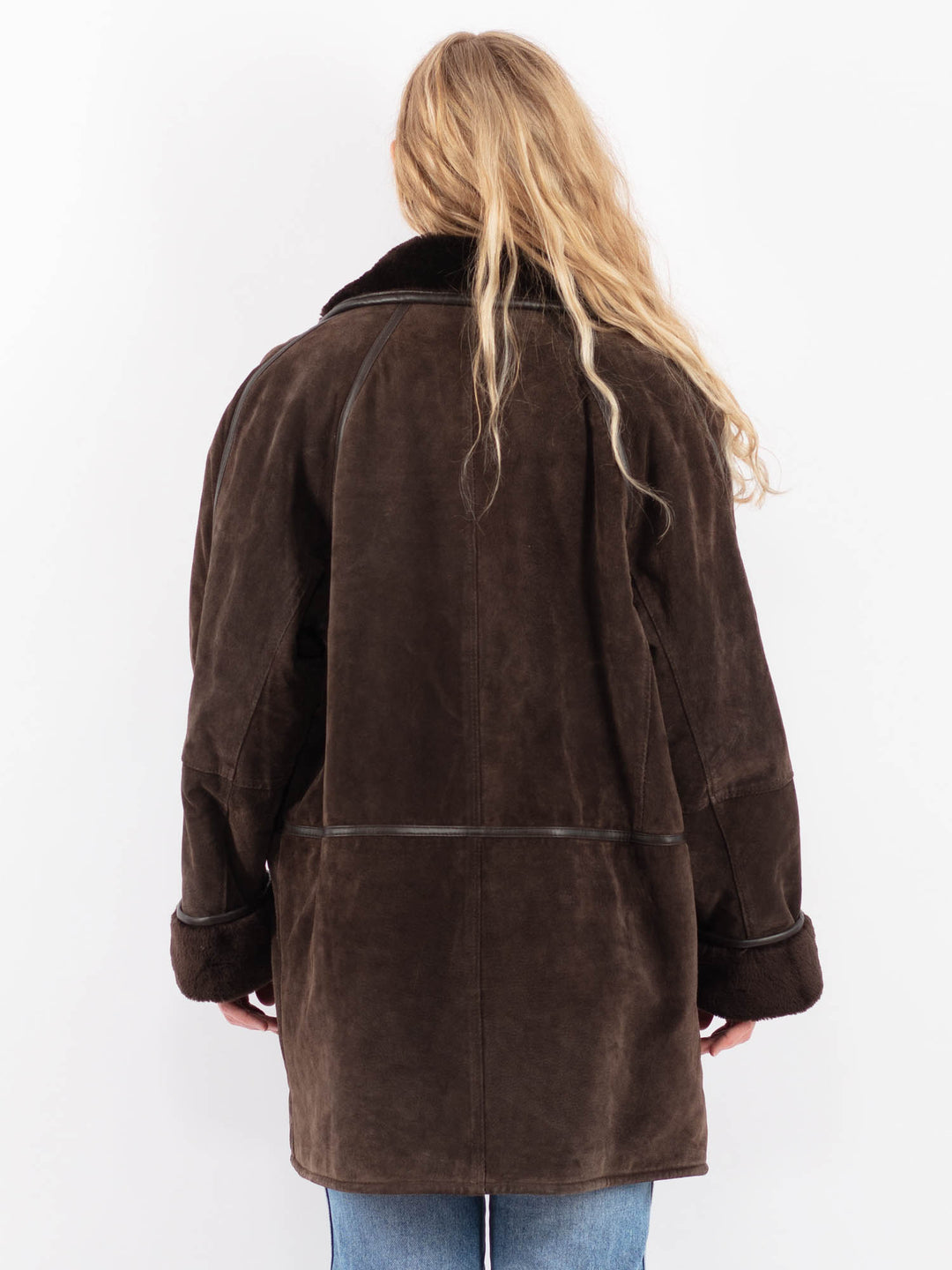 Vintage 90's Women Suede Sherpa Coat in BrownV9465