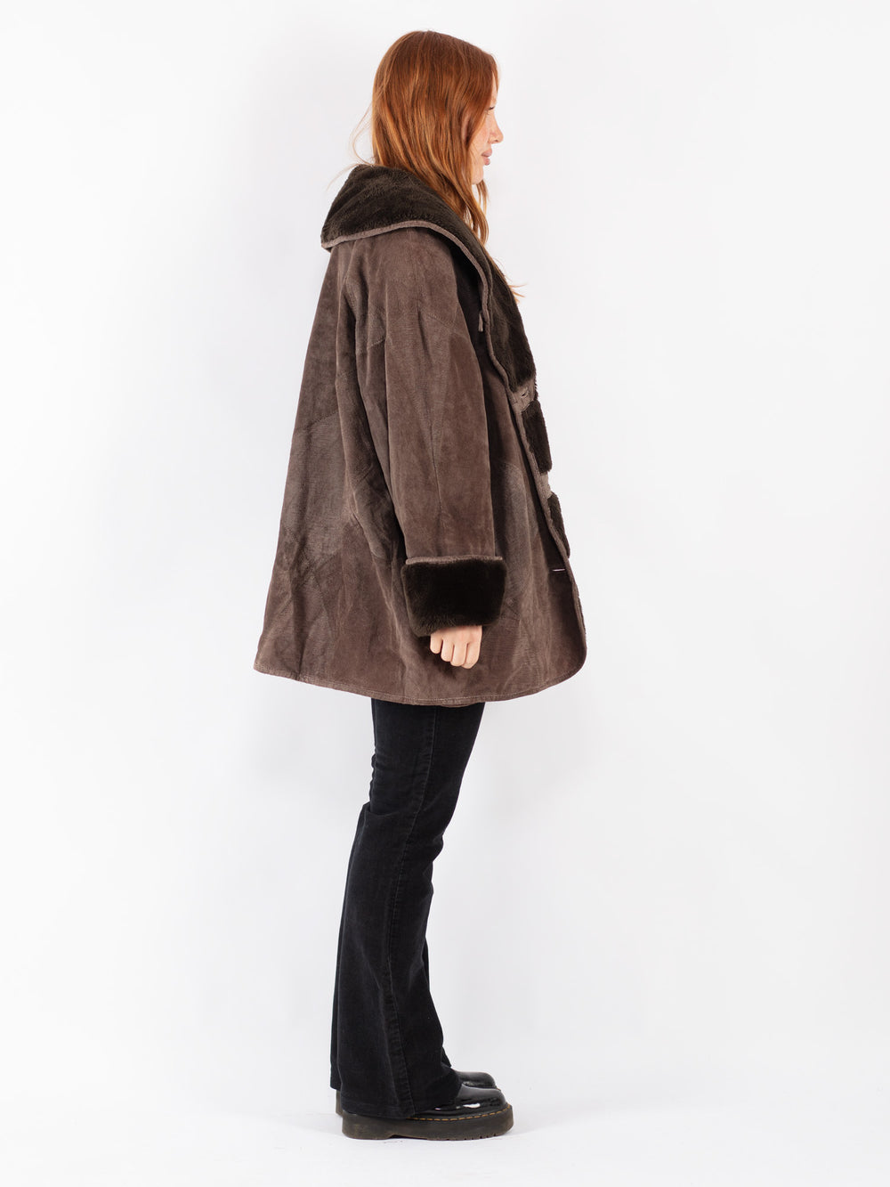 Vintage 90's Women Suede Sherpa Coat in Brown