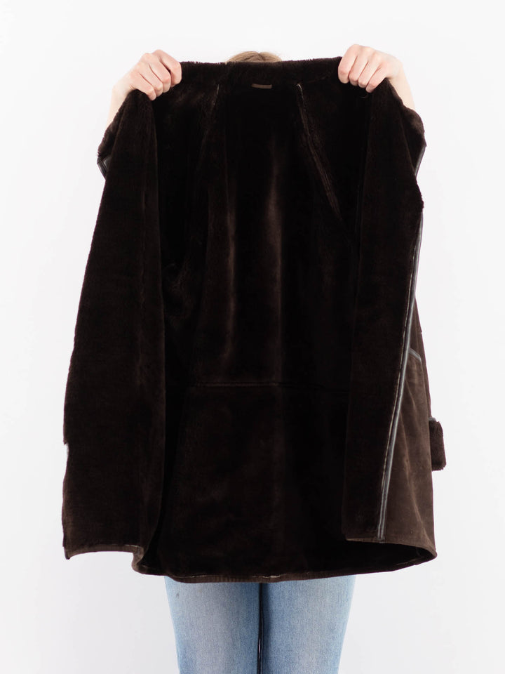 Vintage 90's Women Suede Sherpa Coat in BrownV9465