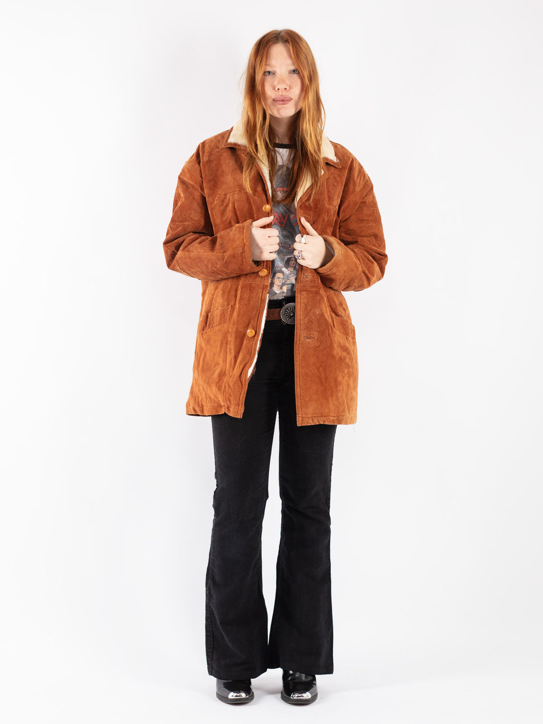 Vintage 90's Women Suede Sherpa Coat in Brown