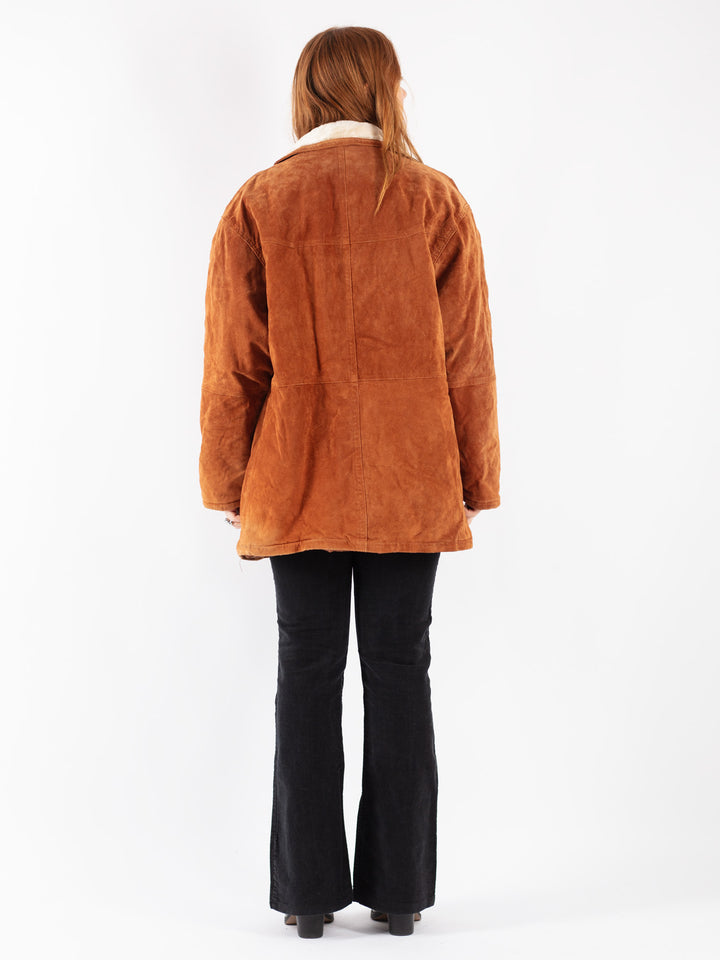Vintage 90's Women Suede Sherpa Coat in Brown