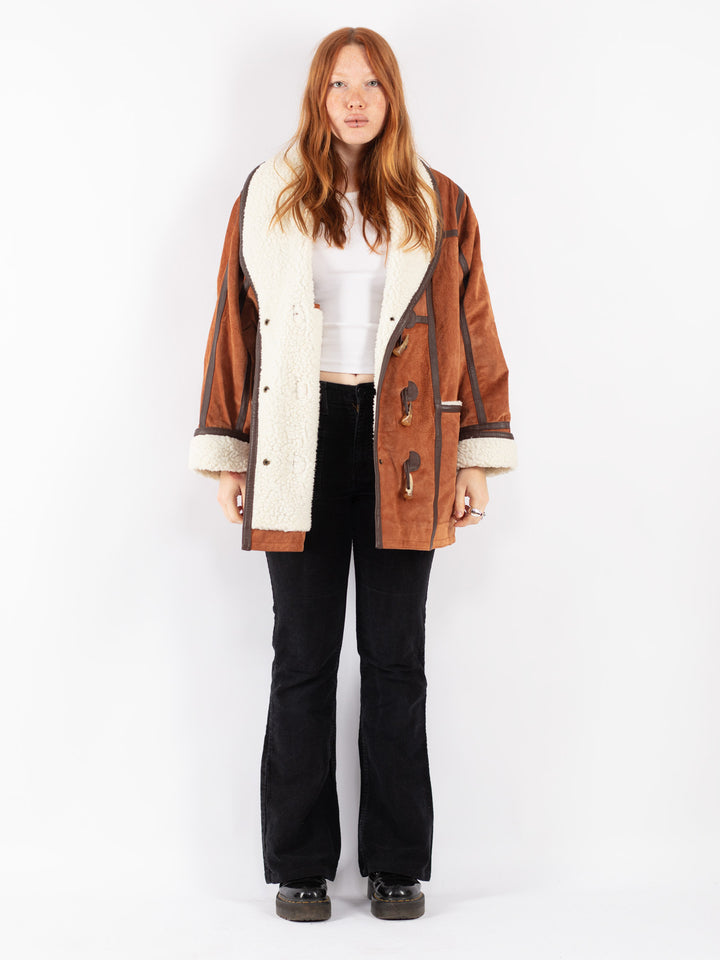 Vintage 90's Women Suede Sherpa Coat in Brown