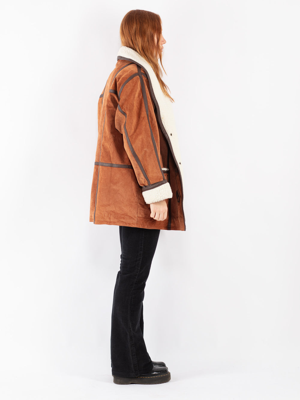 Vintage 90's Women Suede Sherpa Coat in Brown