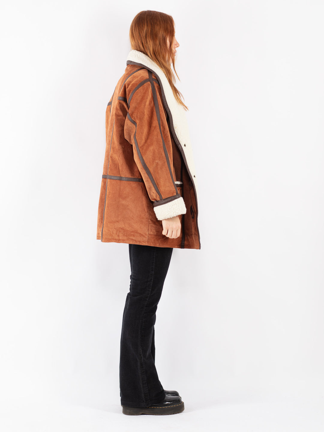 Vintage 90's Women Suede Sherpa Coat in Brown