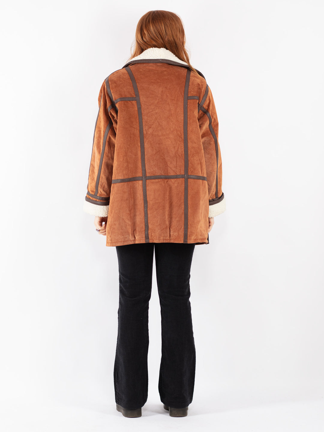 Vintage 90's Women Suede Sherpa Coat in Brown
