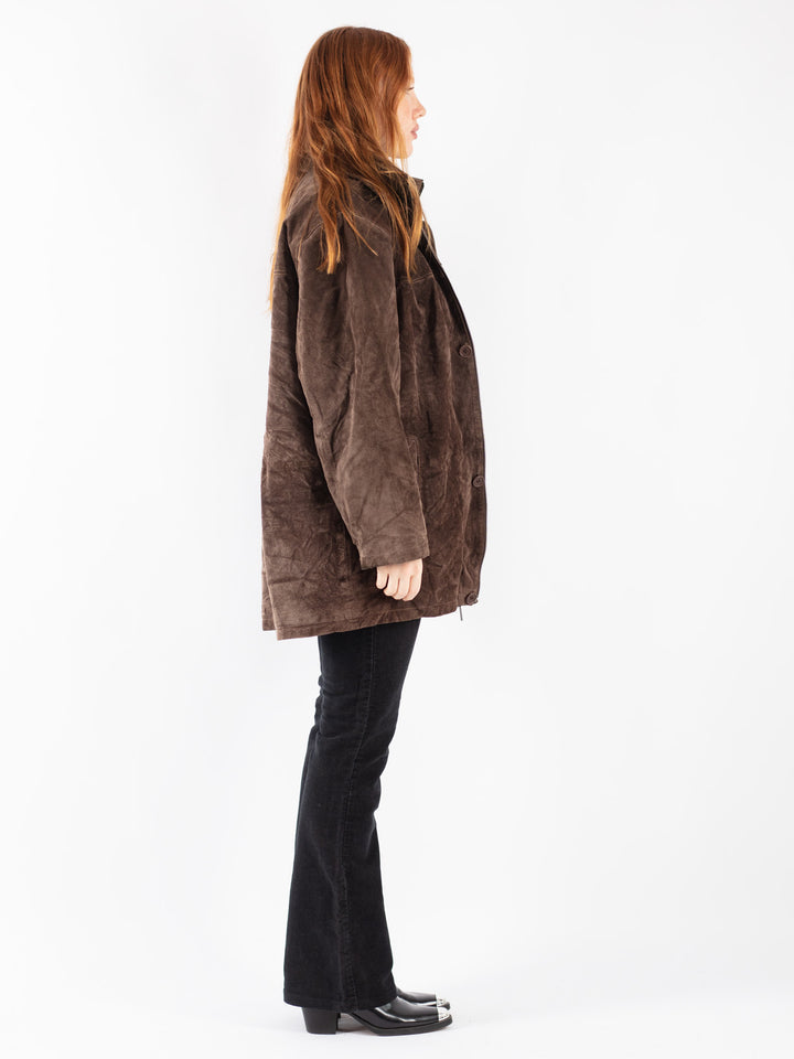Vintage 90's Women Suede Sherpa Coat in Brown