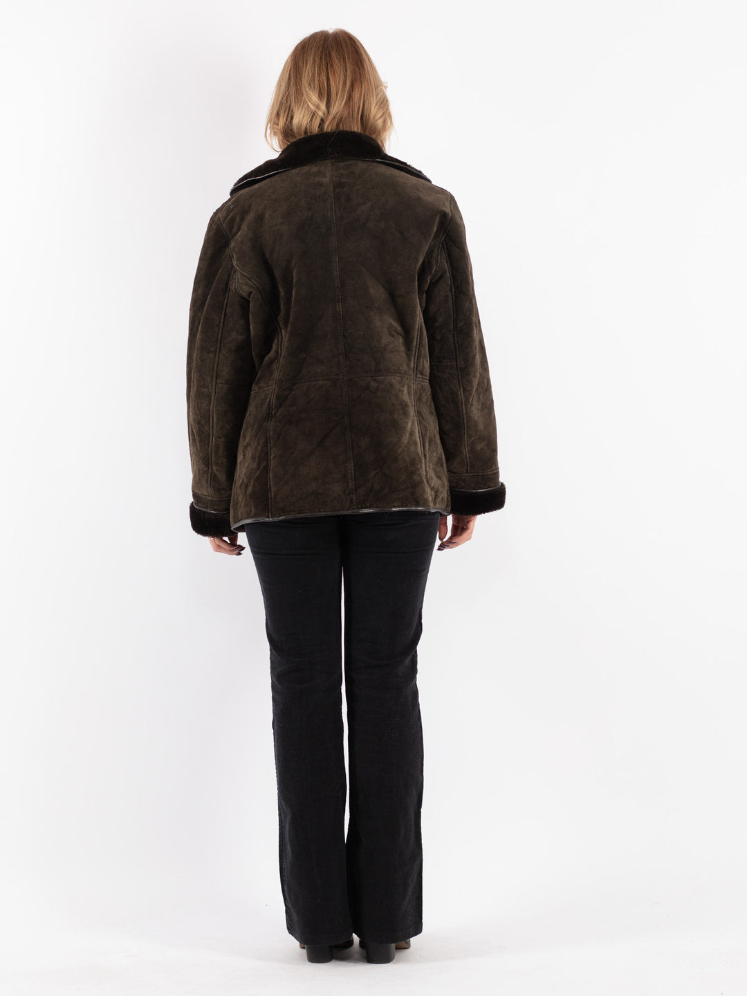 Vintage 90's Women Suede Sherpa Coat in Brown