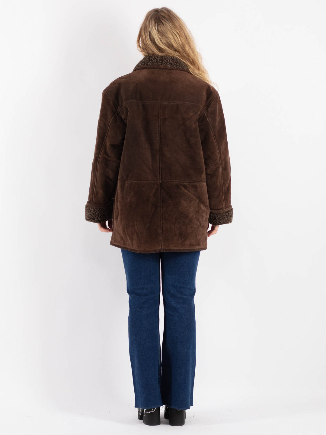 Vintage 90's Women Suede Sherpa Coat in Brown
