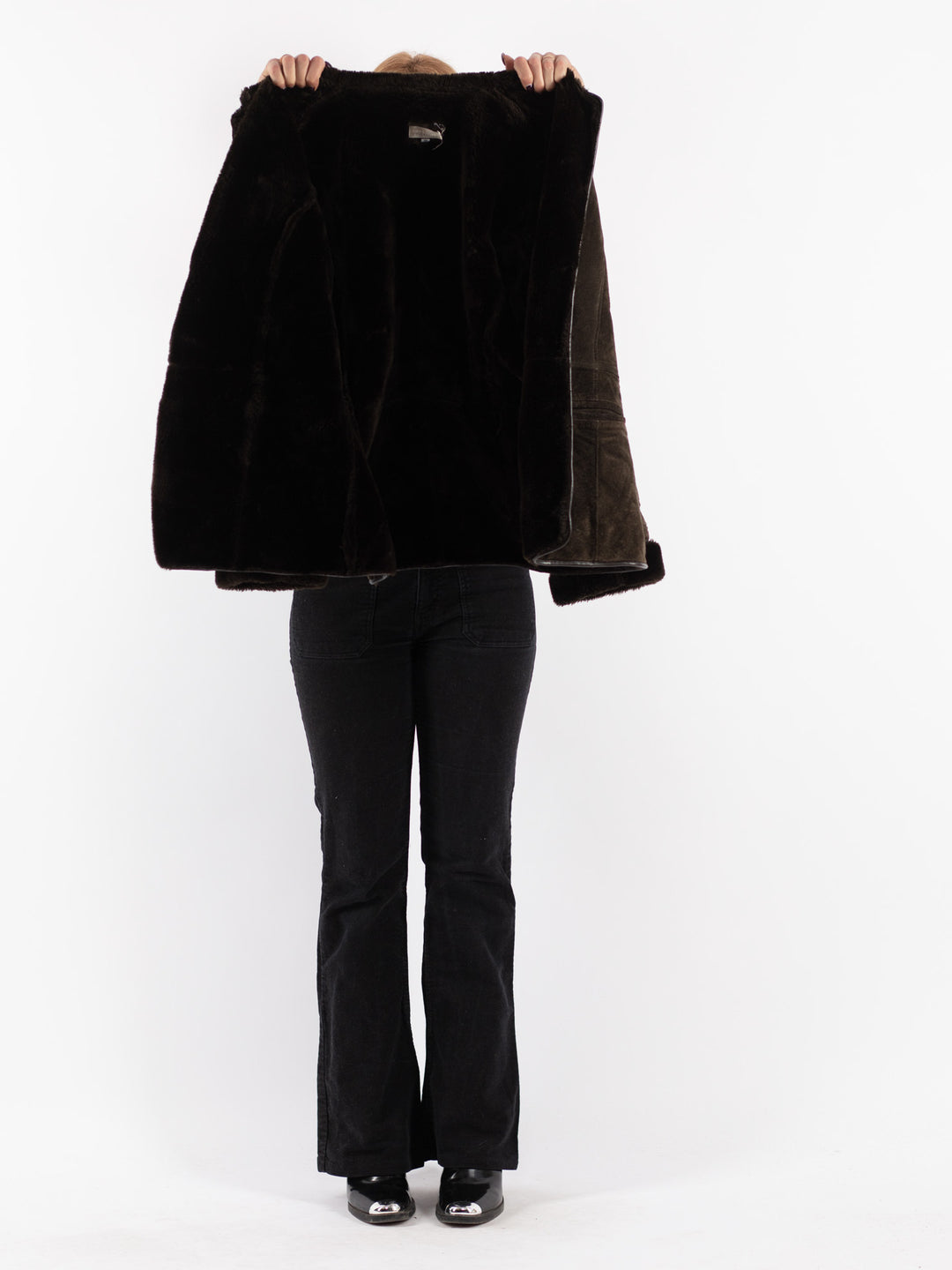 Vintage 90's Women Suede Sherpa Coat in Brown