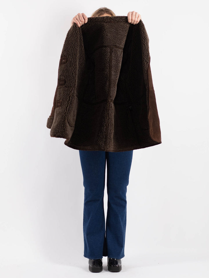 Vintage 90's Women Suede Sherpa Coat in Brown