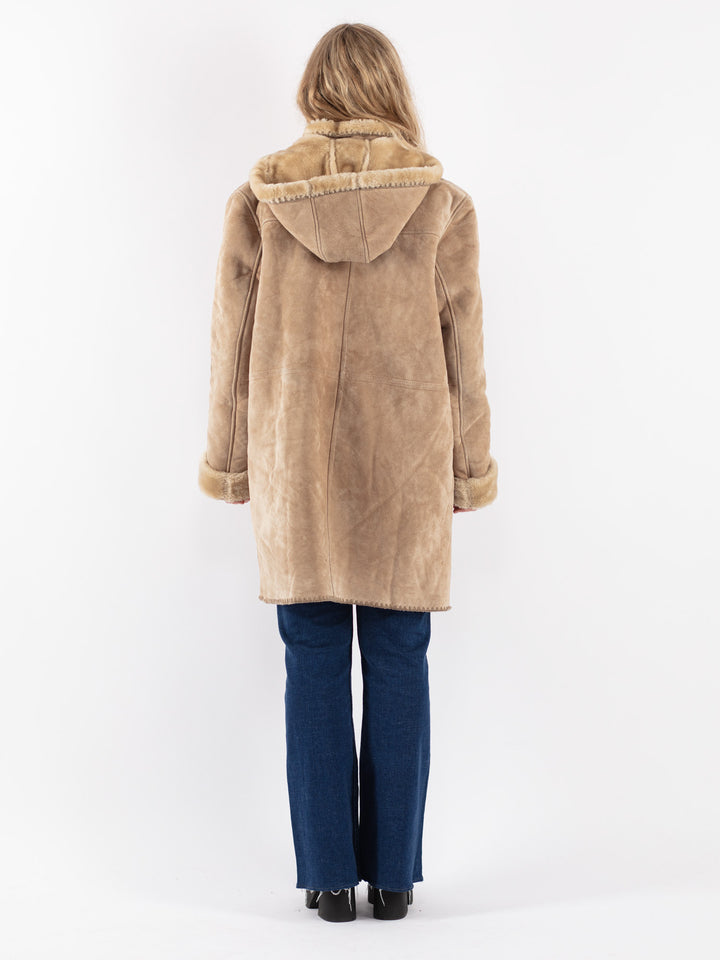 Vintage 90's Women Suede Sherpa Coat in Beige