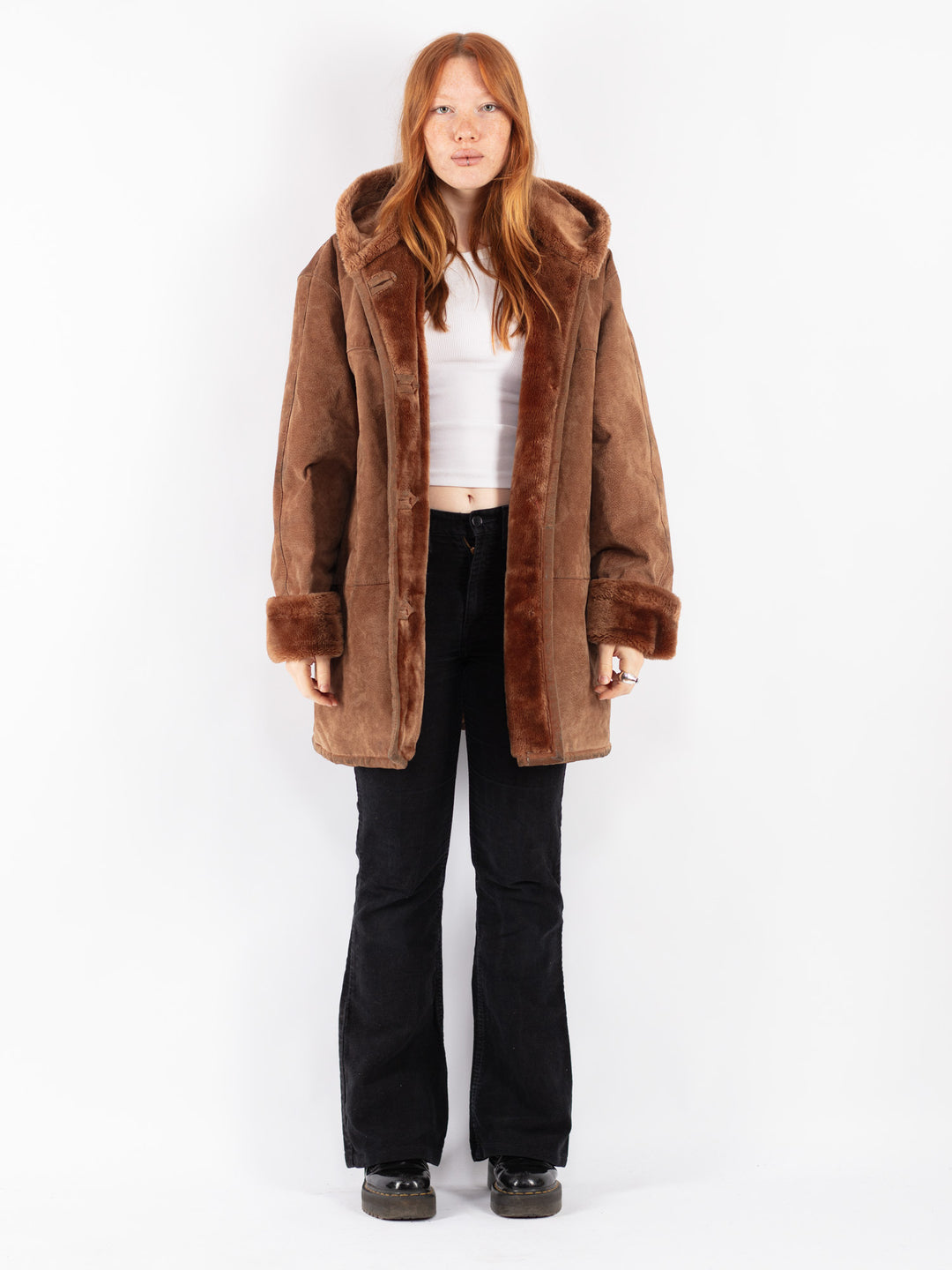 Vintage 90's Women Suede Sherpa Coat in Brown