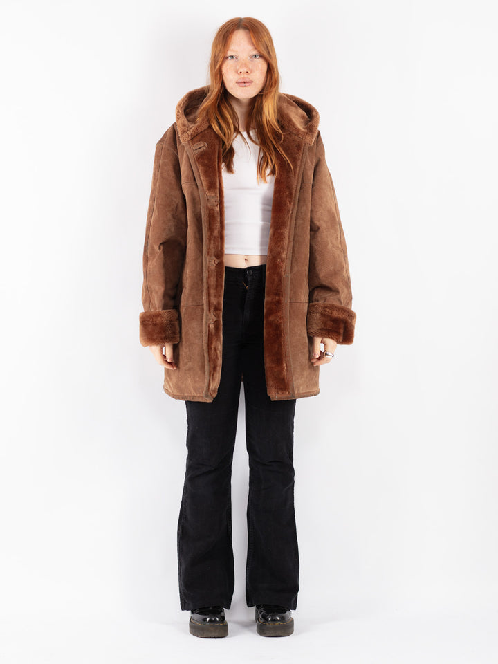 Vintage 90's Women Suede Sherpa Coat in Brown