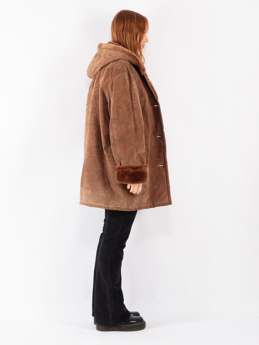 Vintage 90's Women Suede Sherpa Coat in Brown