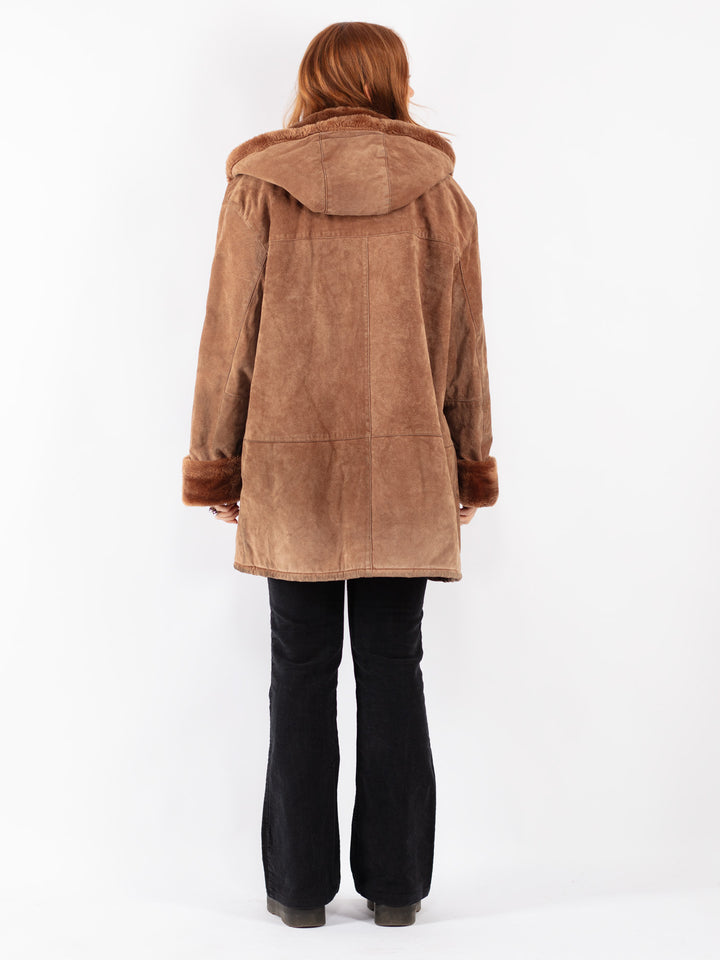 Vintage 90's Women Suede Sherpa Coat in Brown