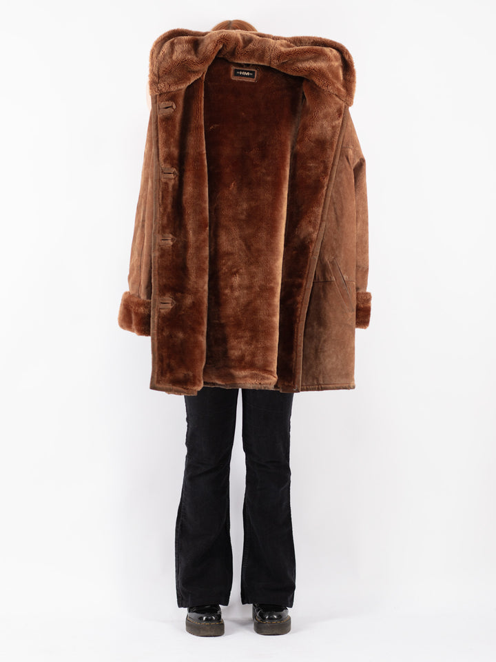 Vintage 90's Women Suede Sherpa Coat in Brown