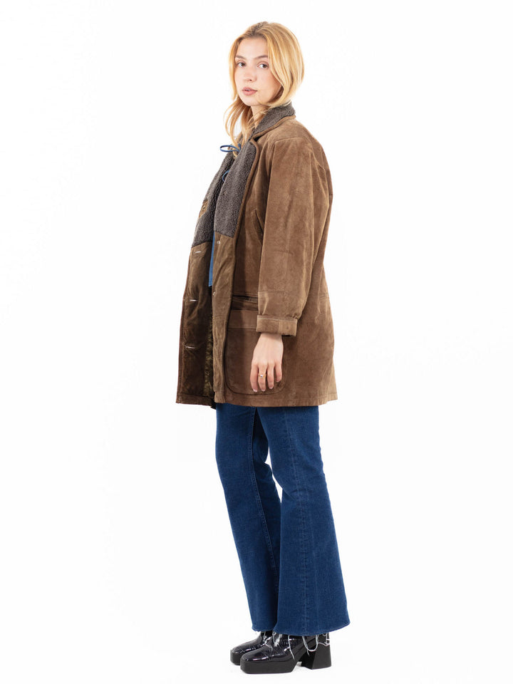 Vintage 90's Women Suede Sherpa Coat in BeigeA0089