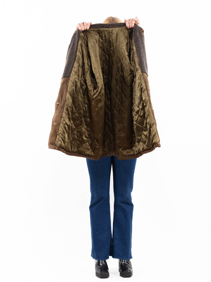 Vintage 90's Women Suede Sherpa Coat in BeigeA0089