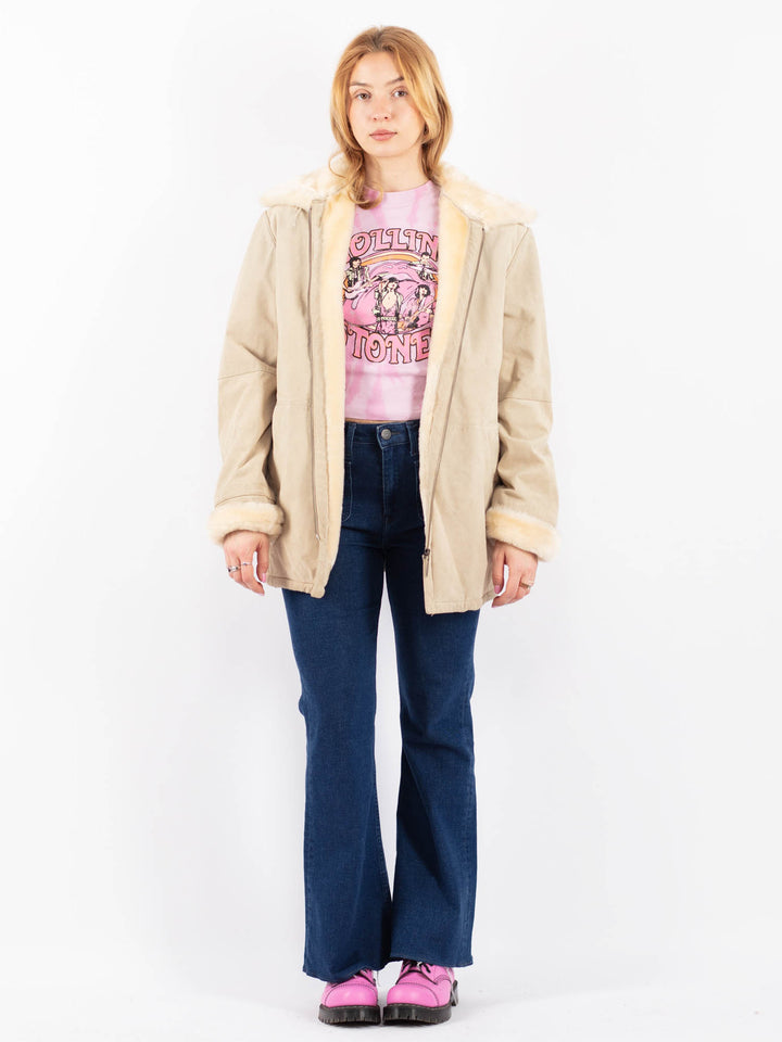 Vintage 90's Women Suede Sherpa Coat in BeigeV9571