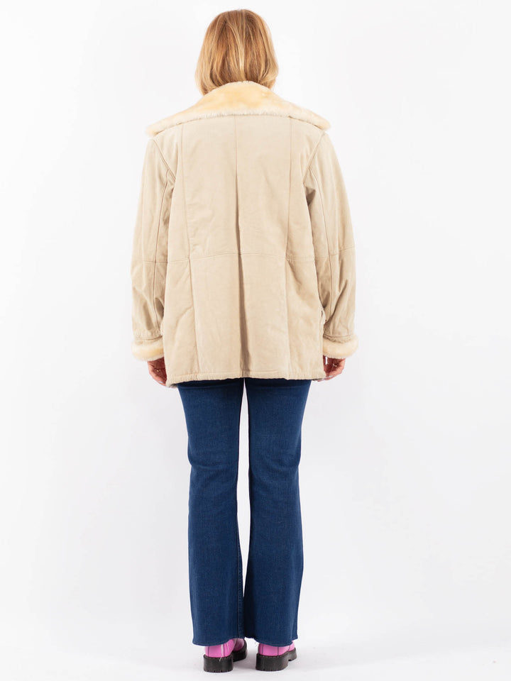 Vintage 90's Women Suede Sherpa Coat in BeigeV9571
