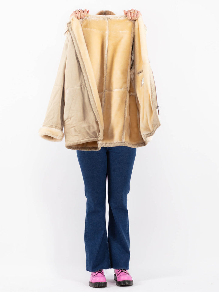 Vintage 90's Women Suede Sherpa Coat in BeigeV9571
