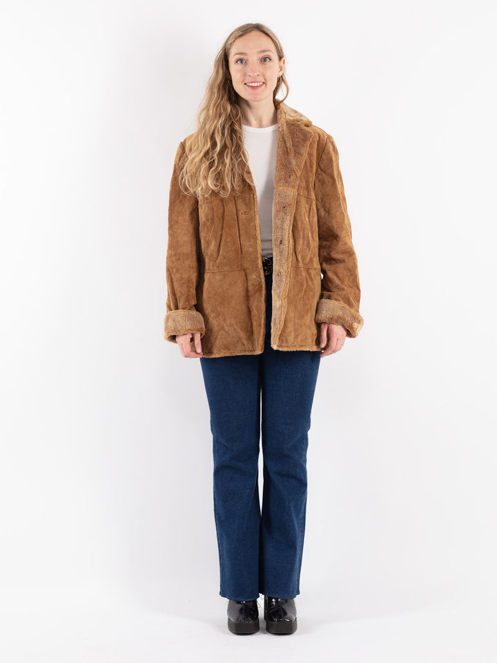 Vintage 90's Women Suede Sherpa Coat in Brown