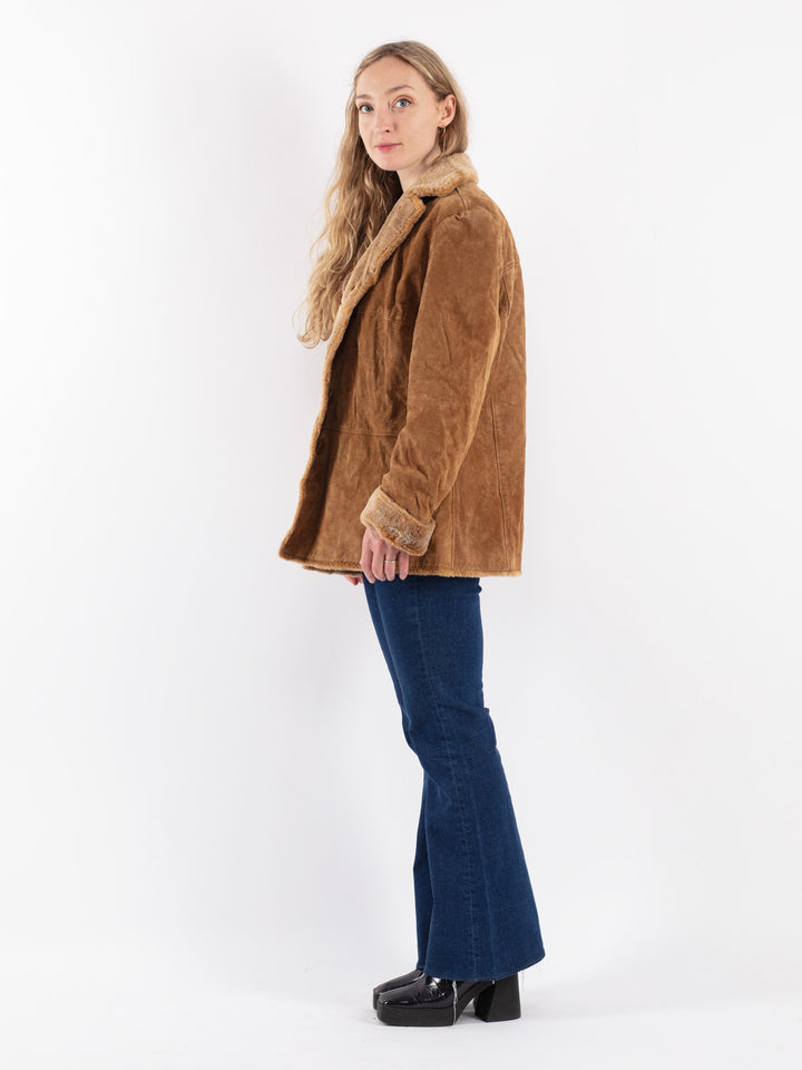 Vintage 90's Women Suede Sherpa Coat in Brown