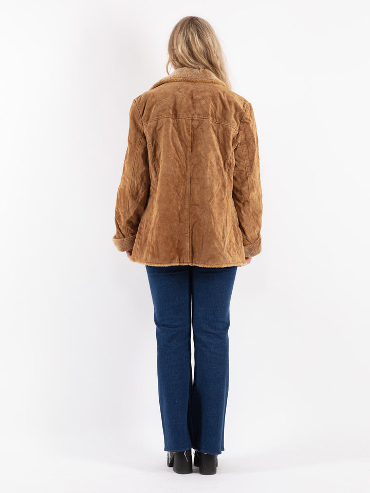 Vintage 90's Women Suede Sherpa Coat in Brown