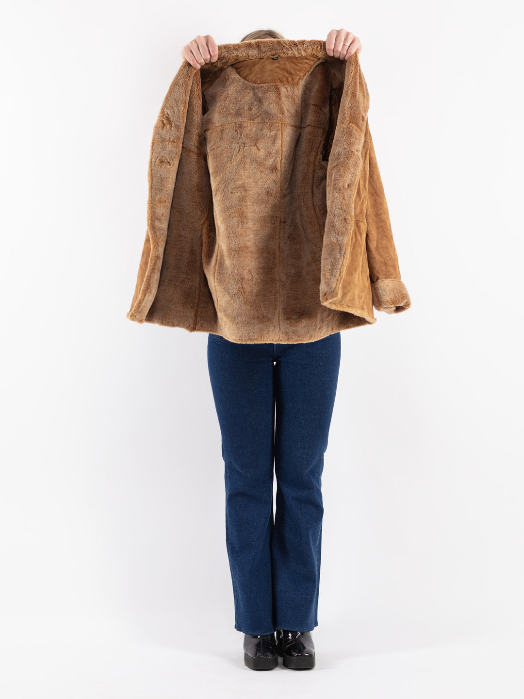 Vintage 90's Women Suede Sherpa Coat in Brown