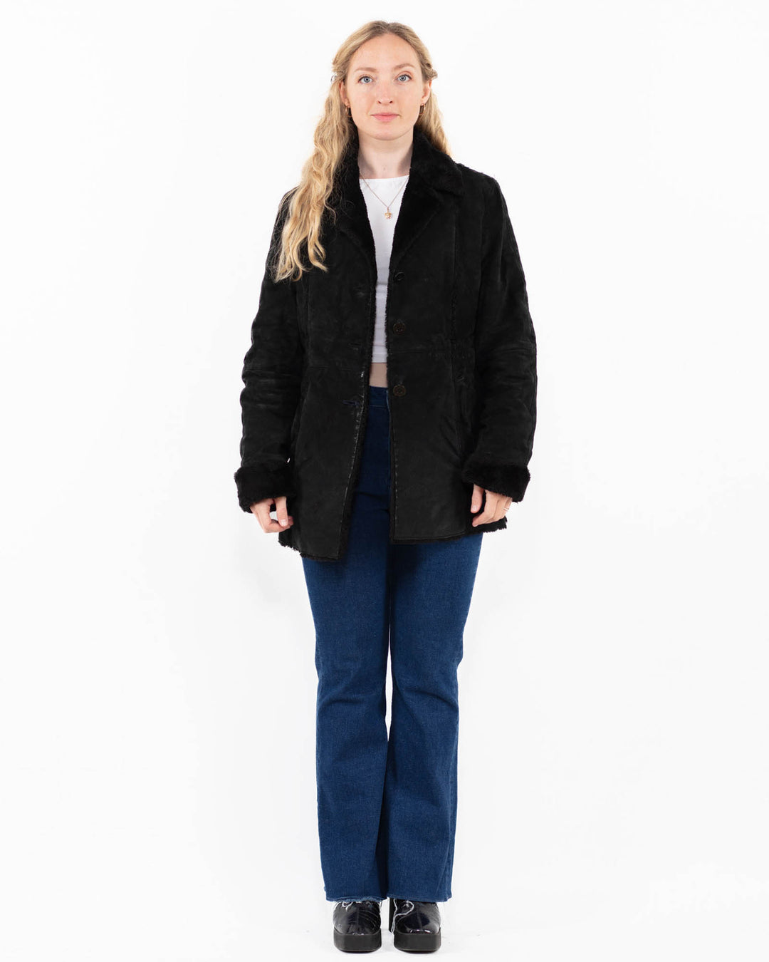 Vintage 90's Women Suede Sherpa Coat in BlackA0014