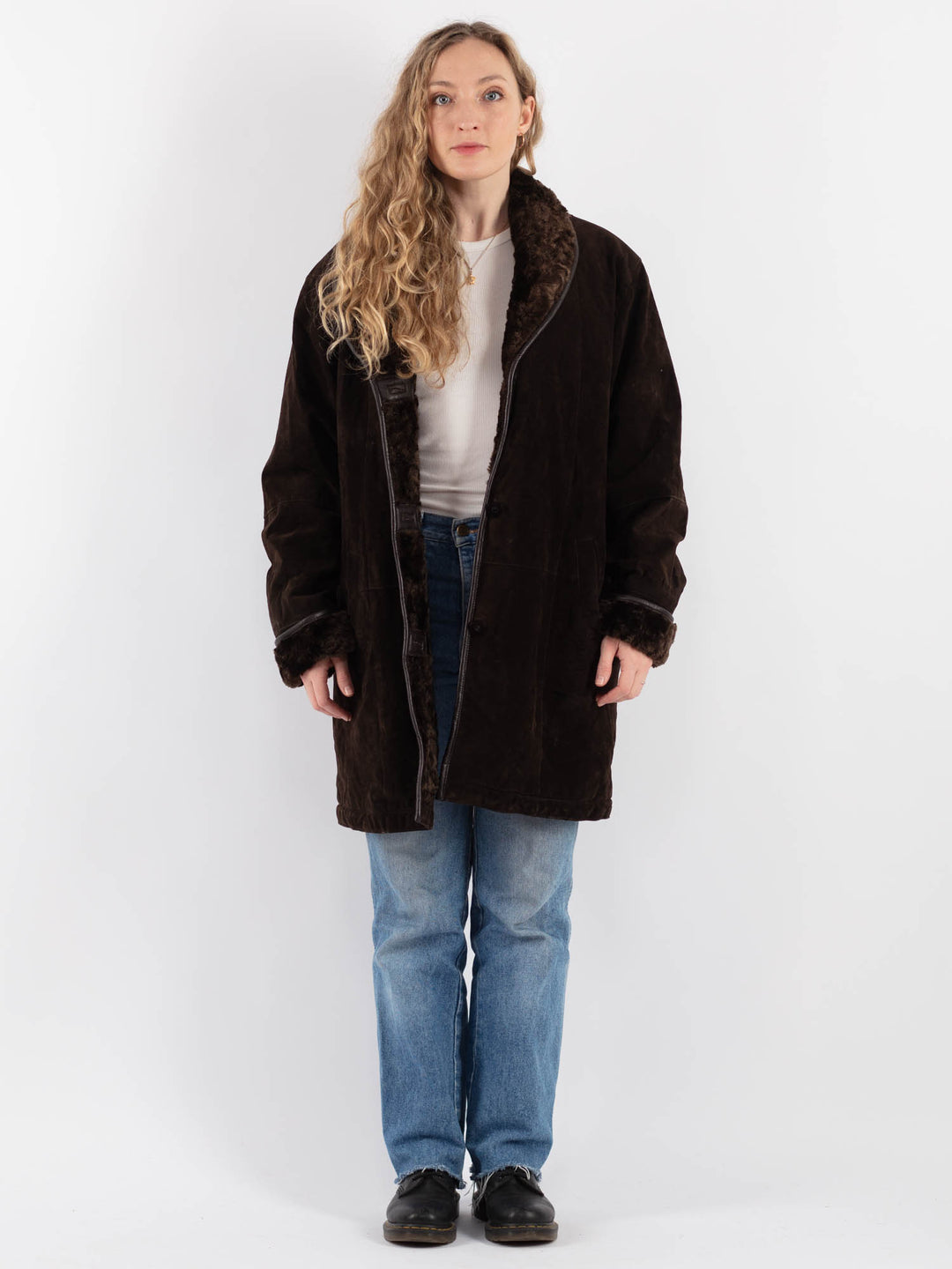 Vintage 90's Women Suede Sherpa Coat in BrownV9262