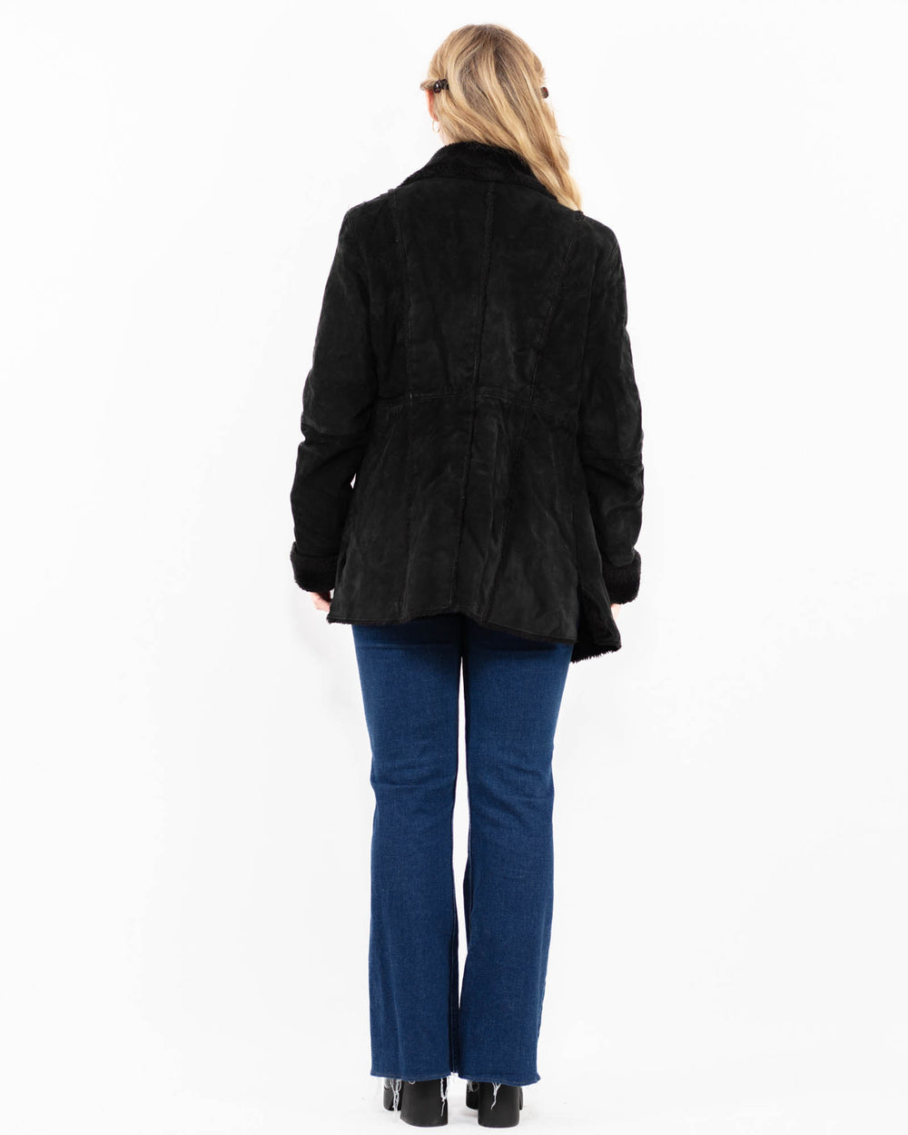 Vintage 90's Women Suede Sherpa Coat in BlackA0014