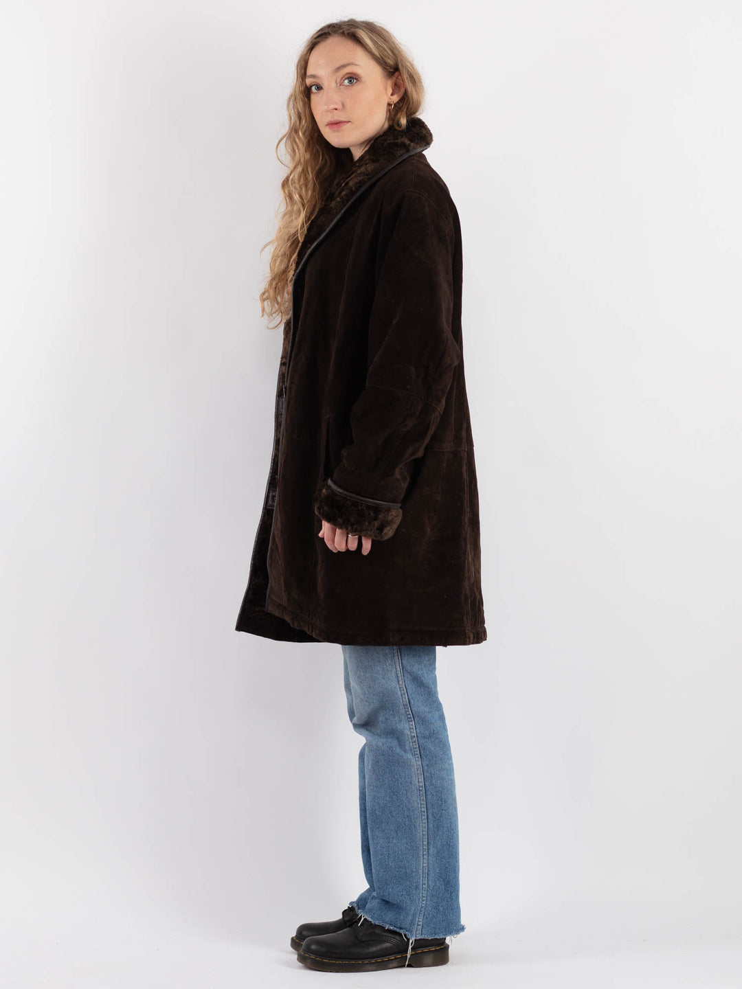 Vintage 90's Women Suede Sherpa Coat in BrownV9262