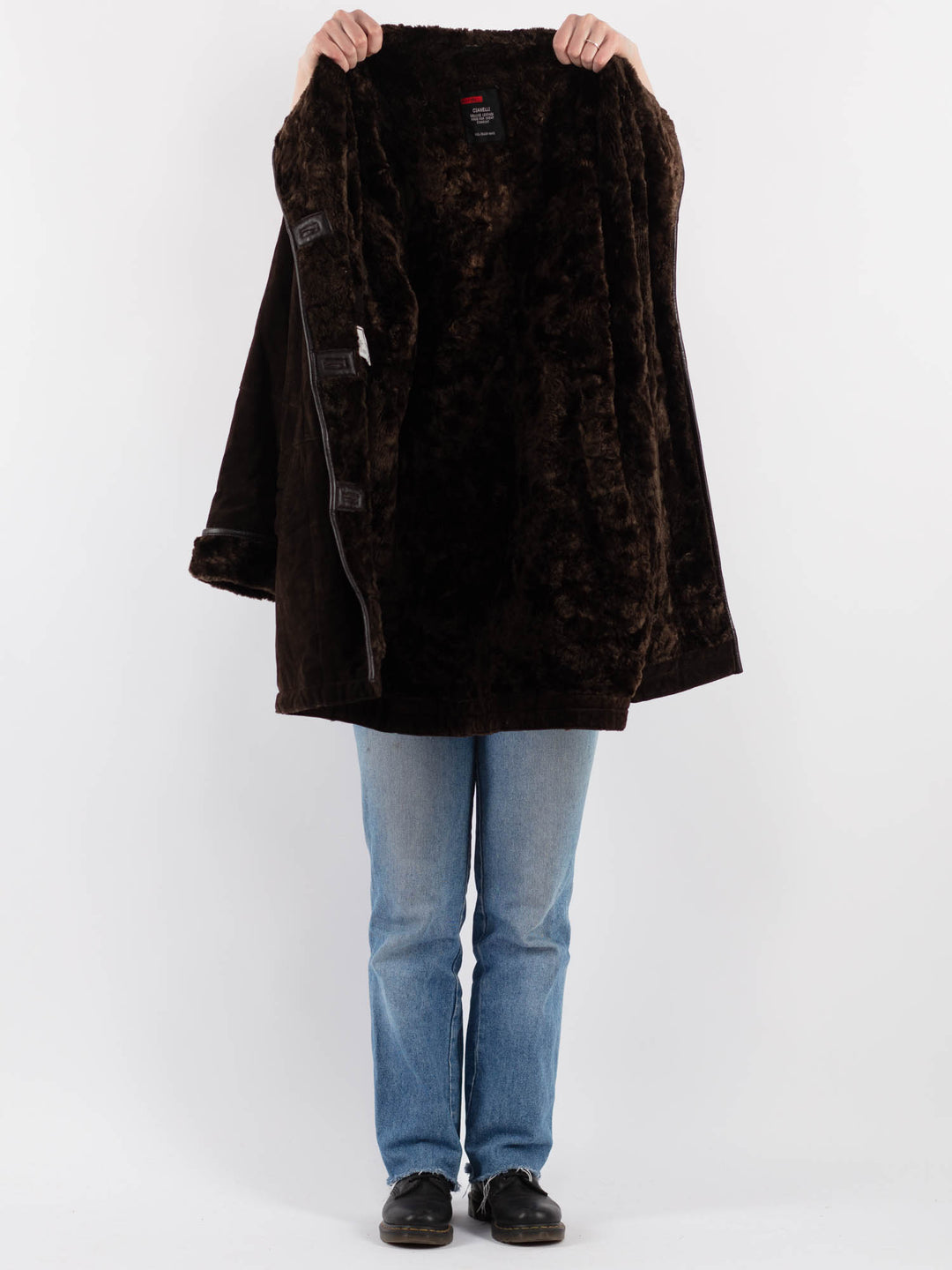 Vintage 90's Women Suede Sherpa Coat in BrownV9262