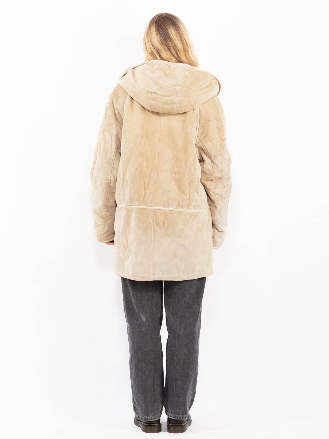 Vintage 90's Women Suede Sherpa Coat in BeigeA0665